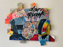 Carica l'immagine nel visualizzatore di Gallery, Pop art tableau featuring Daft Punk characters with vibrant colors and Interstella 5555 elements on wood palette.