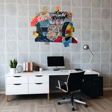 Carica l'immagine nel visualizzatore di Gallery, Tableau POP Art Daft Punk on a wall above a modern desk, featuring bright colors and elements from Interstella 5555.