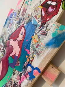 Tableau POP Art Jessica Rabbit featuring vibrant colors and mixed media on repurposed palette wood.