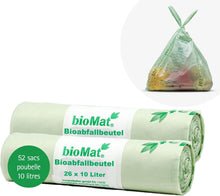 Charger l&#39;image dans la galerie, Sac poubelle compostable 10 litres, rouleaux de 26 sacs, bioMat, 52 sacs, dégradables pour déchets organiques.