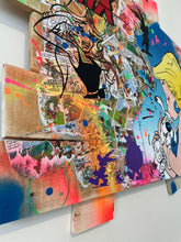 Charger l&#39;image dans la galerie, Tableau POP Art Falbala featuring colorful collage of Astérix comics and vibrant acrylic paint on wood.