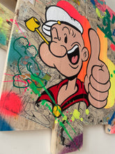 Load image into Gallery viewer, Tableau Pop Art inspiré de Popeye, réalisé sur bois recyclé avec des couleurs vives et peinture acrylique.