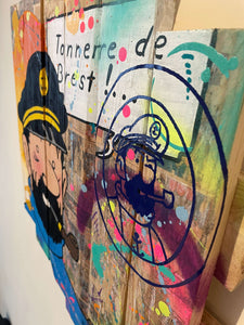 Tableau POP Art Captain Haddock with vibrant colors and bold shapes, featuring the Captain and Milou.