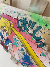 Charger l&#39;image dans la galerie, Tableau pop art de Sailor Moon sur palette, avec couleurs vives et éléments graphiques.
