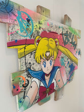 Charger l&#39;image dans la galerie, Pop art Sailor Moon tableau on wood palette, vibrant colors and detailed design, perfect for anime enthusiasts.