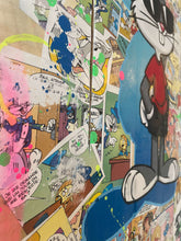Charger l&#39;image dans la galerie, Close-up of a colorful Bugs Bunny pop art tableau featuring comic panels and vibrant paint splashes.