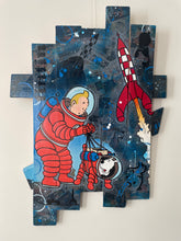 Carica l&#39;immagine nel visualizzatore di Gallery, Tableau Pop art Tintin et Milou fusée sur bois de palette signé Vincent STREIFF®