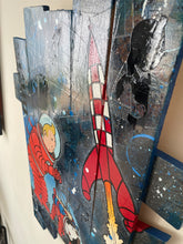 Carica l&#39;immagine nel visualizzatore di Gallery, Tableau Tintin Milou pop art - œuvre unique sur support dynamique, illustrant le duo emblématique et une fusée colorée.