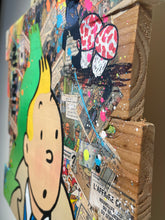 Load image into Gallery viewer, Pop Art Tintin artwork featuring vibrant colors and mixed media techniques, showcasing Tintin and dynamic comic fragments.