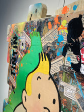 Load image into Gallery viewer, Pop Art Tintin artwork featuring vibrant colors and dynamic comic fragments in a mixed media composition.
