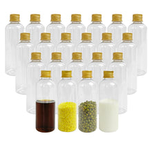 Charger l'image dans la galerie, Lot de 1000 mignonnettes 10 cl avec bouchon doré, contenant diverses substances, emballage transparent.