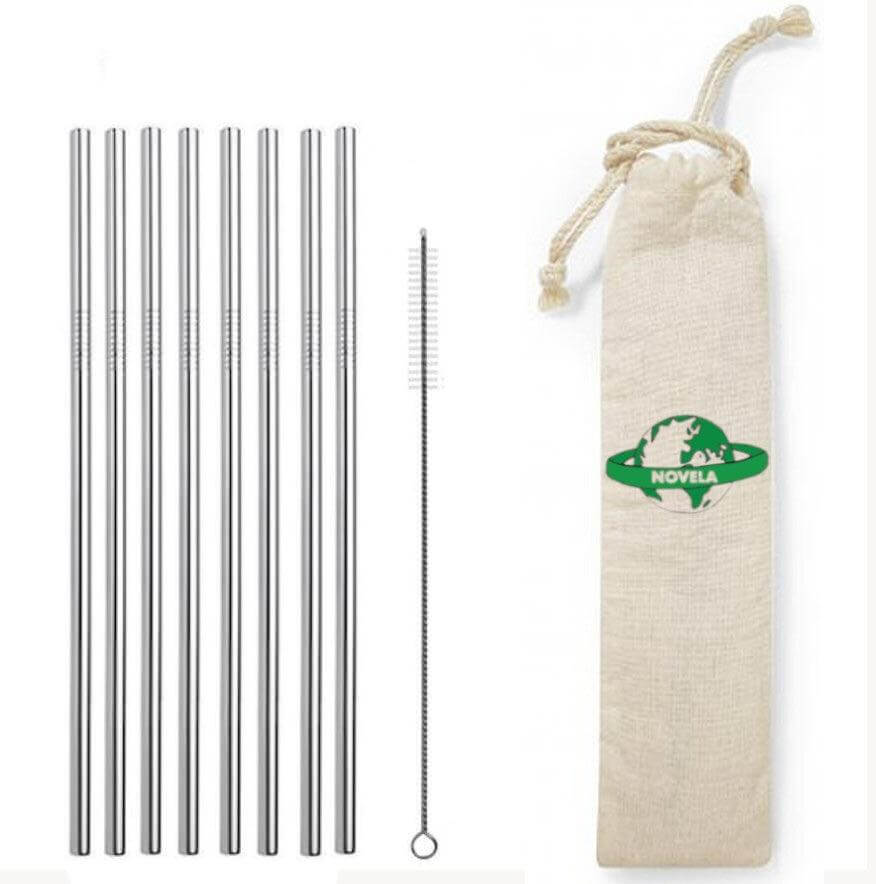Pailles en inox droites avec pochon et goupillon offerts - Novela