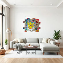 Cargar imagen en el visor de la galería, Tableau Pop Art Pikachu sur bois recyclé, décor vibrant pour salon moderne, mettant en avant l&#39;énergie joyeuse de Pikachu.