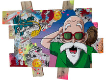 Charger l&#39;image dans la galerie, Vibrant pop art of Tortue Géniale on recycled wood, showcasing energetic colors and comic cutouts.