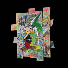 Carica l&#39;immagine nel visualizzatore di Gallery, Tableau POP Art Astérix sur palette recyclée, mêlant couleurs vives et techniques artistiques variées.