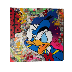 Pop Art canvas of Donald Duck by Vincent Streiff, featuring vibrant colors and playful aesthetics.