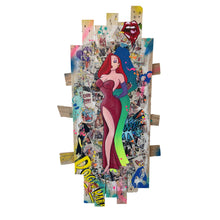 Charger l&#39;image dans la galerie, Tableau POP Art représentant Jessica Rabbit sur une palette colorée, fusionnant techniques et matériaux pour une œuvre unique.