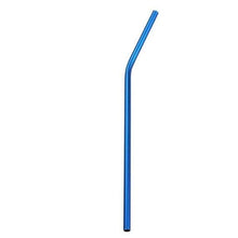 Load image into Gallery viewer, Paille en inox courbée 215x6mm, modèle professionnel en acier inoxydable, couleur bleu, lavable et réutilisable.