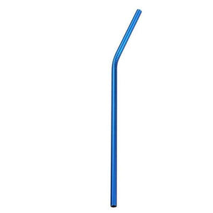 Paille en inox courbée 215x6mm, modèle professionnel en acier inoxydable, couleur bleu, lavable et réutilisable.