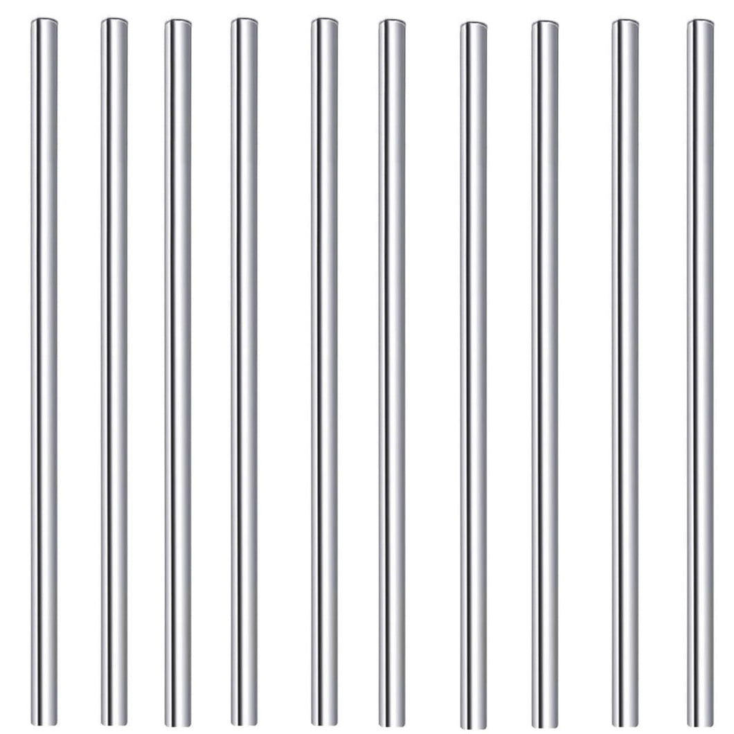 Lot de 10 pailles courtes en inox 145 mm, couleur argent, fabriquées en acier inoxydable de qualité alimentaire.