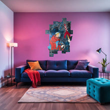 Carica l&#39;immagine nel visualizzatore di Gallery, Tableau Tintin Milou pop art sur mur violet dans un salon moderne avec canapé bleu.