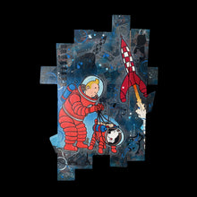 Carica l&#39;immagine nel visualizzatore di Gallery, Tableau Tintin Milou pop art représentant Tintin et Milou en astronautes avec une fusée.