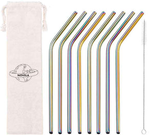 Pailles Arc-en-ciel en inox lot de 8 ou 50 avec pochon offert - Novela